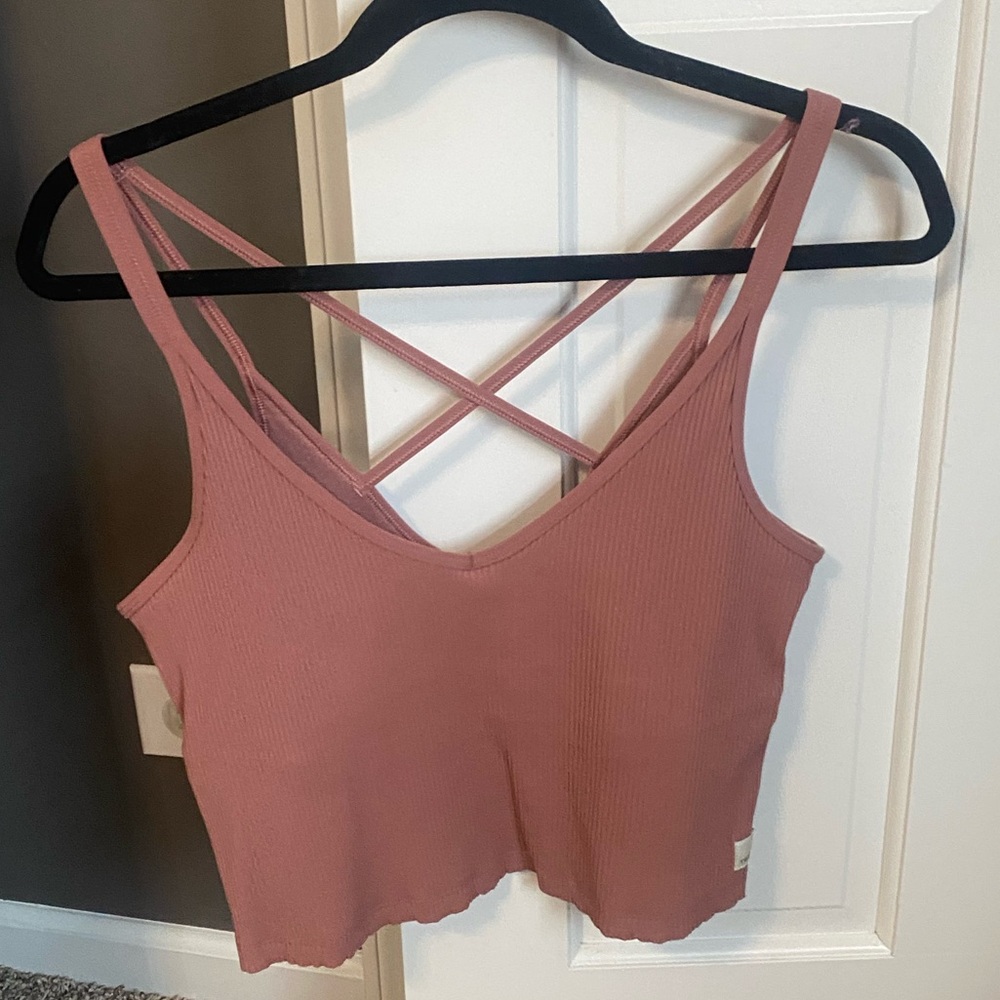 Vuori Cropped Ribbed Tank in Mauve